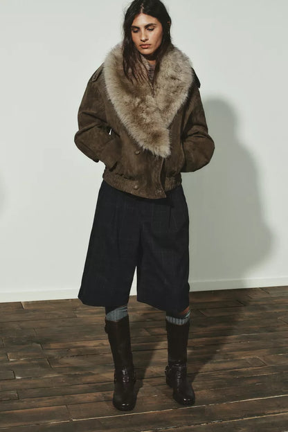 Duchess Faux Suede Leather Fur Jacket
