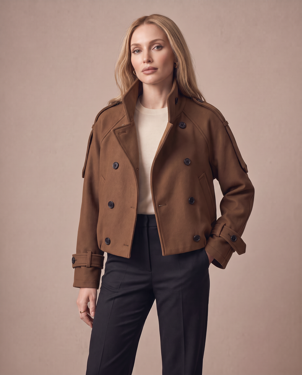 Chic High Neck Cropped Coat