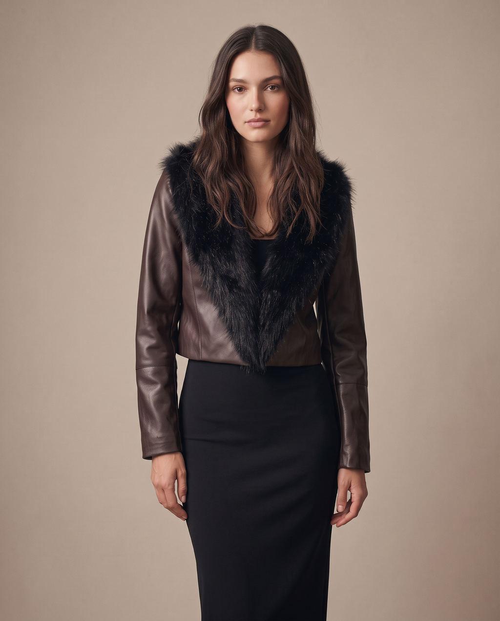 Faux Leather Fur Cropped Jacket