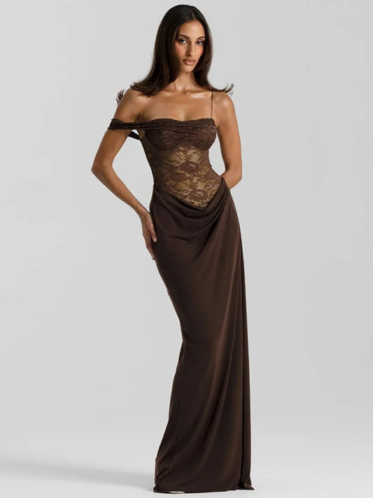 Mirevella One Shoulder Lace Maxi