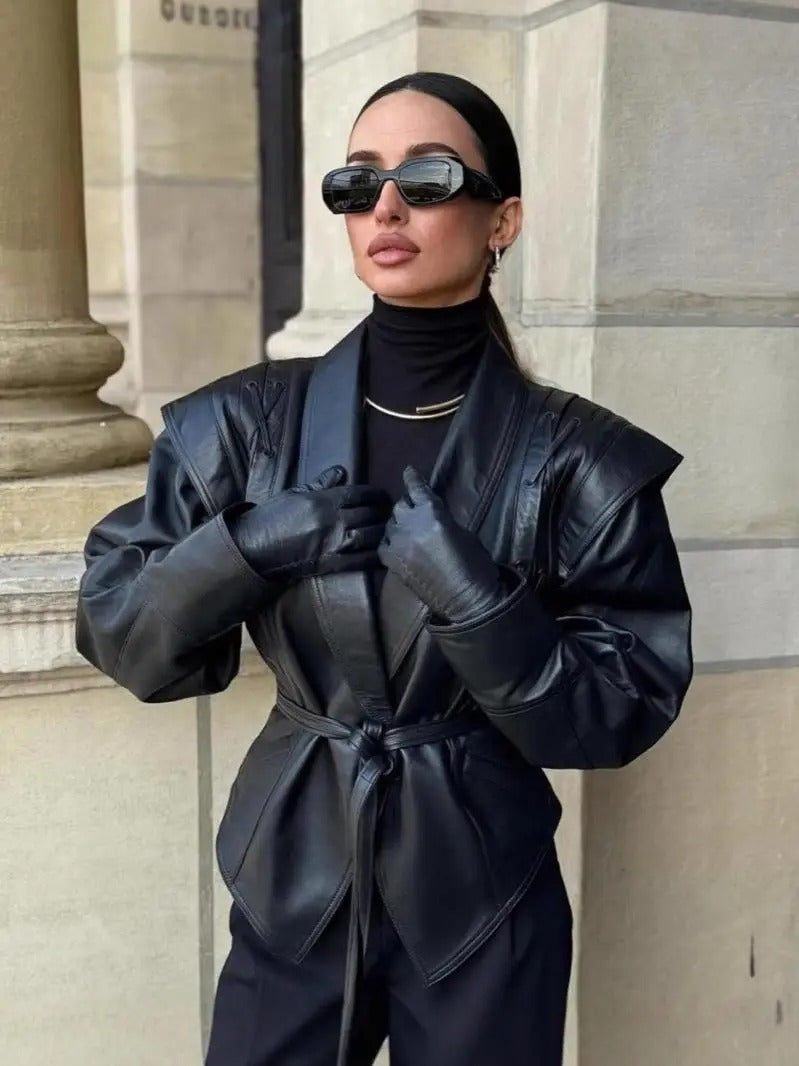 Axis Faux Leather Belted Jacket