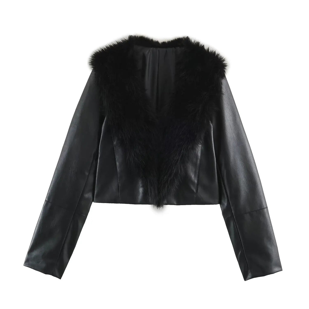 Faux Leather Fur Cropped Jacket