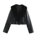Faux Leather Fur Cropped Jacket