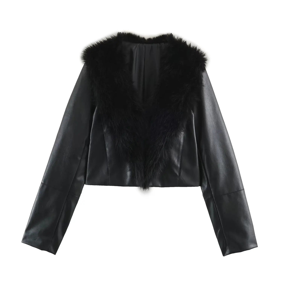 Faux Leather Fur Cropped Jacket