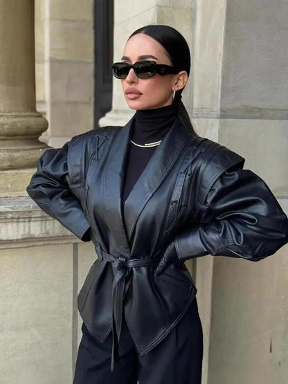 Axis Faux Leather Belted Jacket