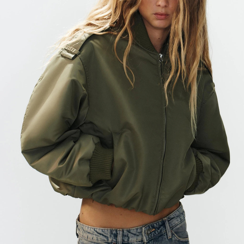 Green Buckle Detail Bomber Jacket