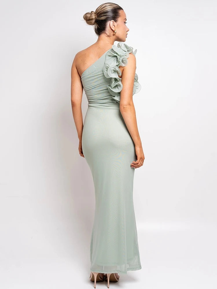 Frosted Floral Off Shoulder Maxi Dress