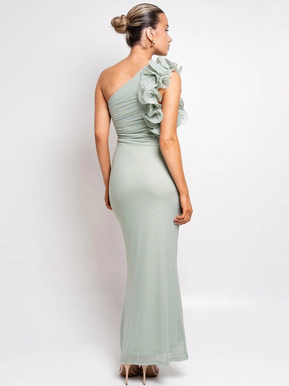 Frosted Floral Off Shoulder Maxi Dress