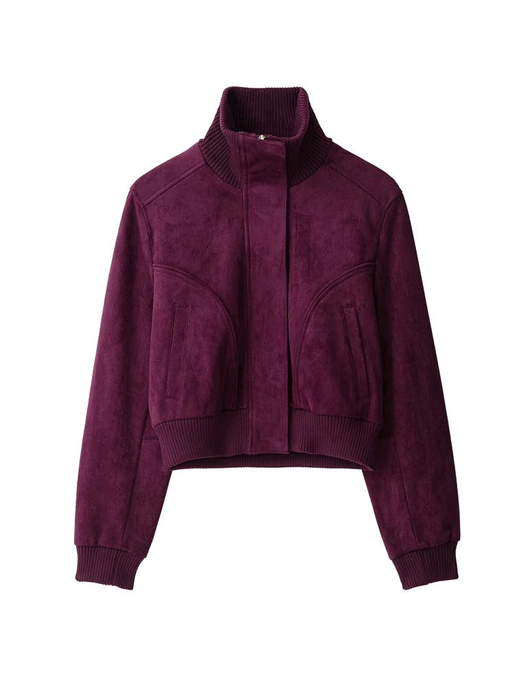 Burgundy Suede Bomber Jacket
