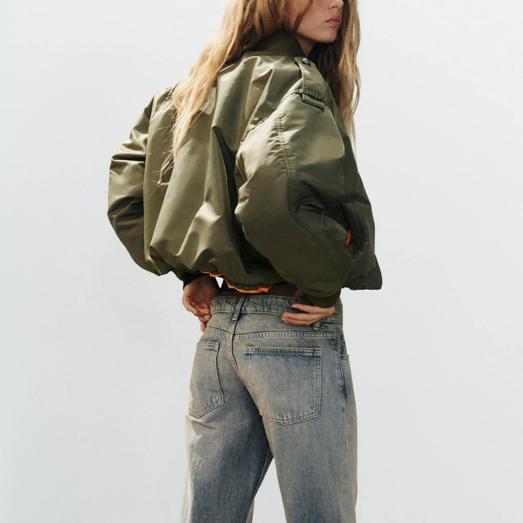 Green Buckle Detail Bomber Jacket