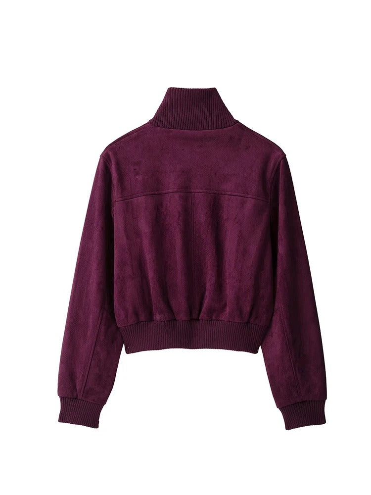 Burgundy Suede Bomber Jacket