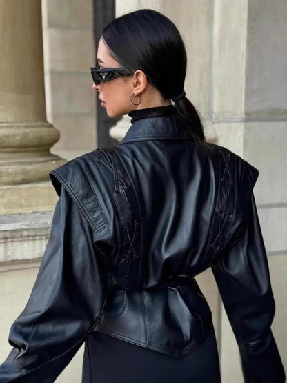 Axis Faux Leather Belted Jacket