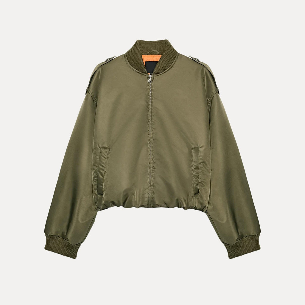 Green Buckle Detail Bomber Jacket