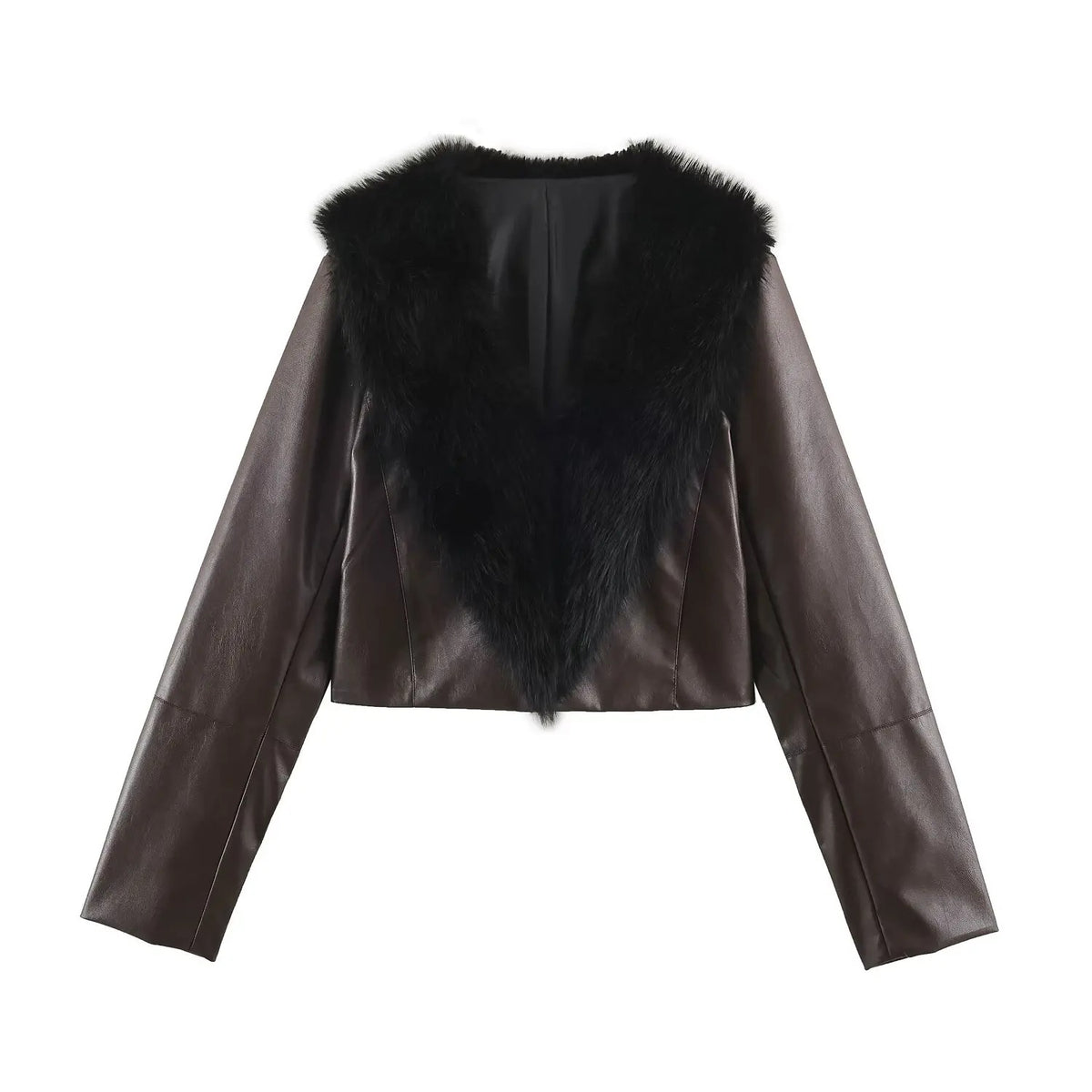 Faux Leather Fur Cropped Jacket