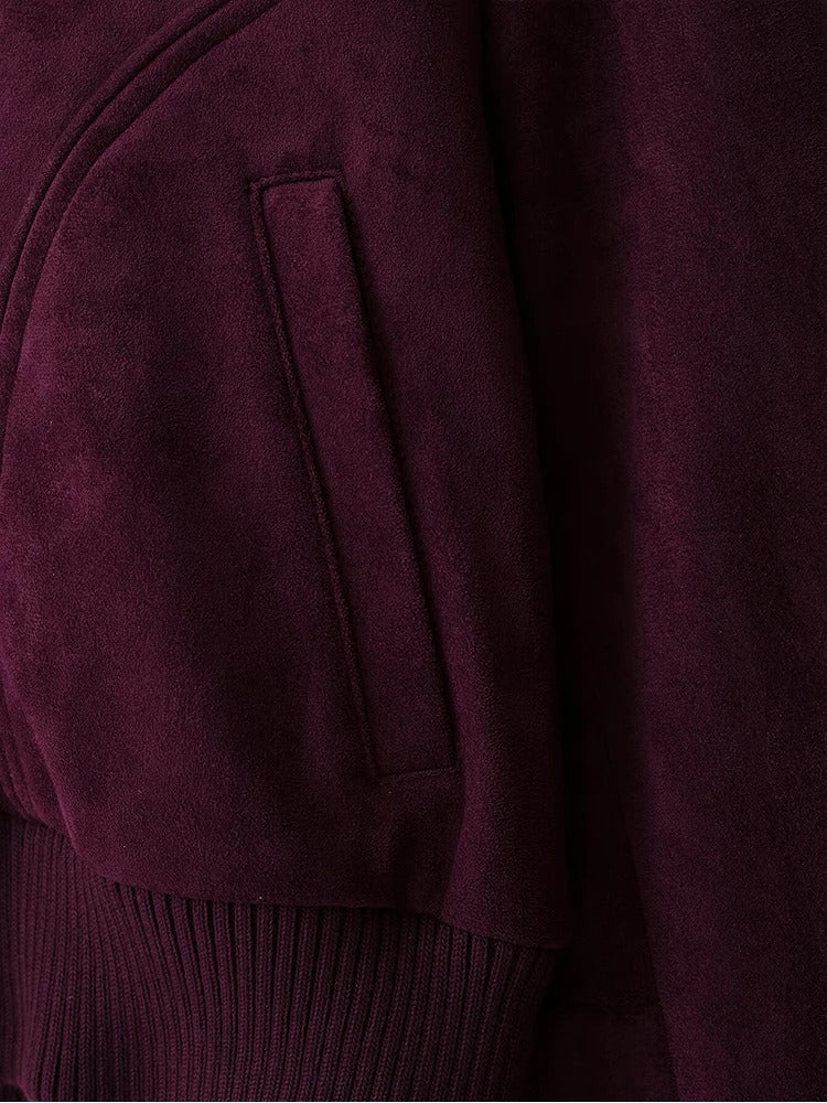 Burgundy Suede Bomber Jacket