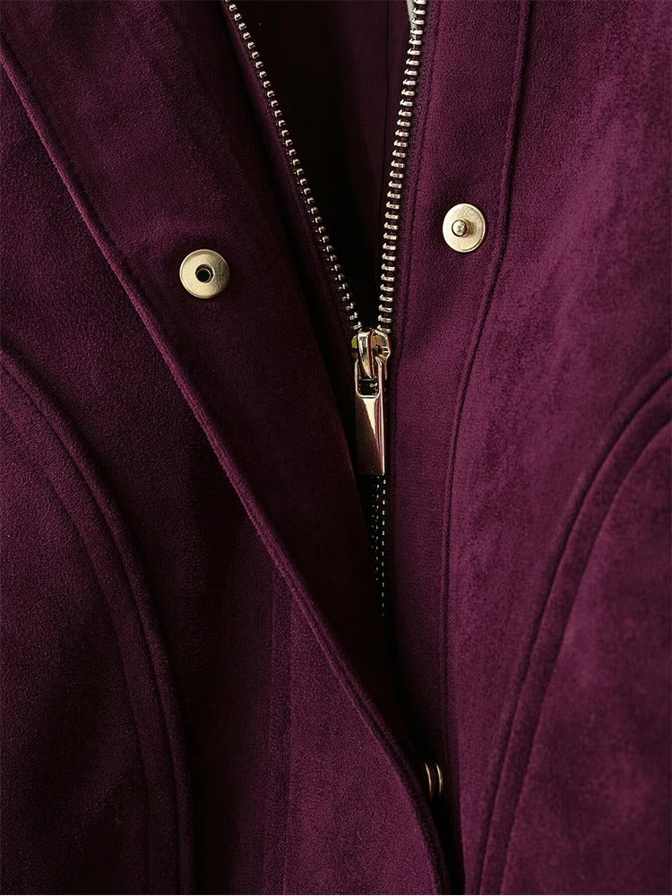 Burgundy Suede Bomber Jacket