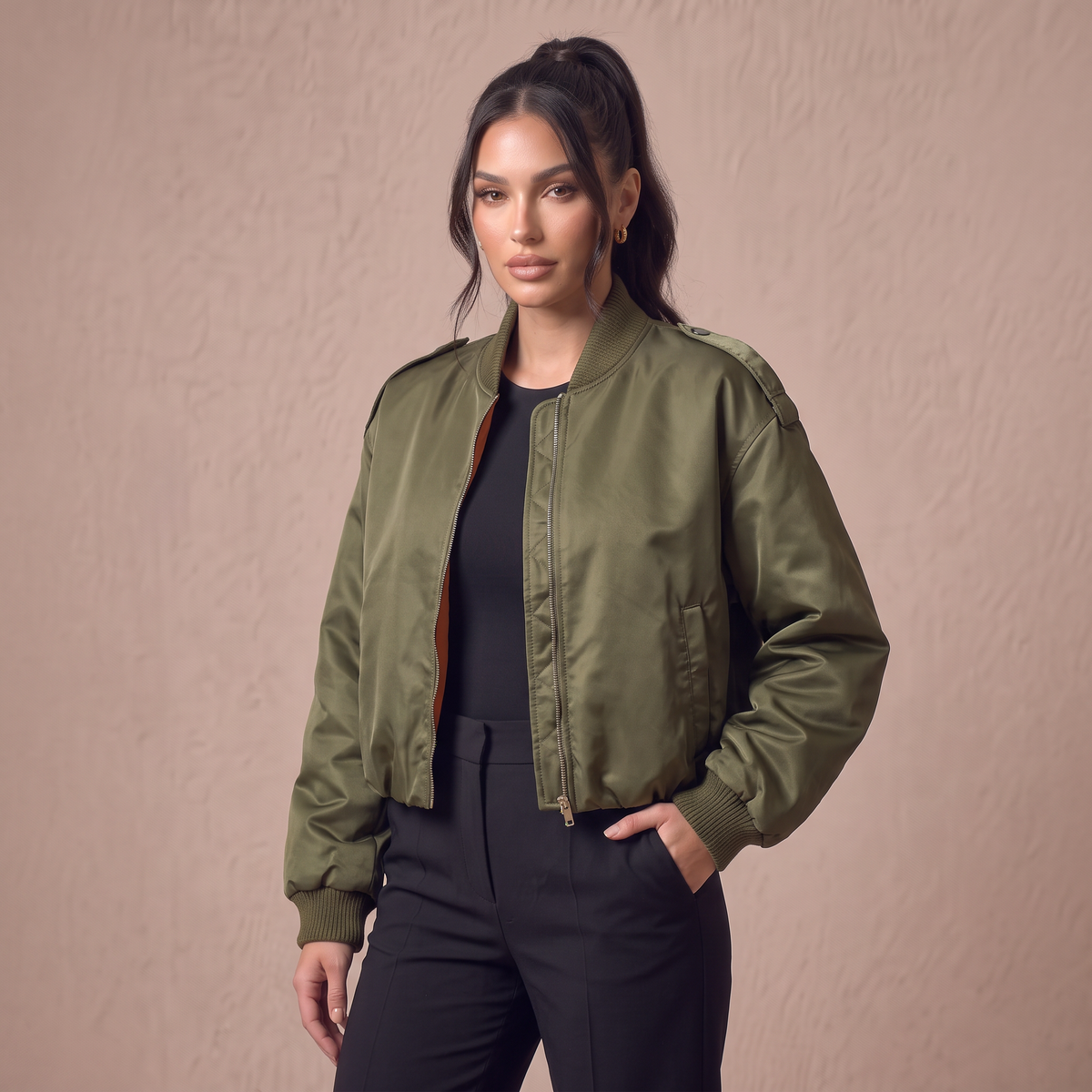 Green Buckle Detail Bomber Jacket